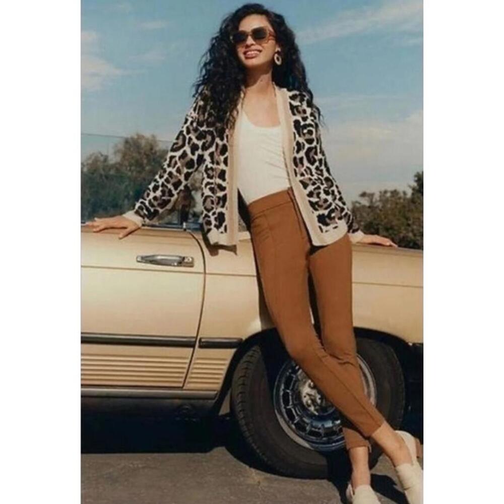 Anthropologie The Essential Slim Brown Trousers Neutral Ankle Zippers Size 4